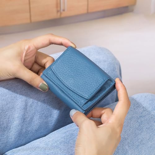 Houtndguter Mini Wallet, Genuine Leather RFID Blocking Card Holder, Compact Pocket Organizer for Women and Men, Folding Mini Wallet (Grass green)3