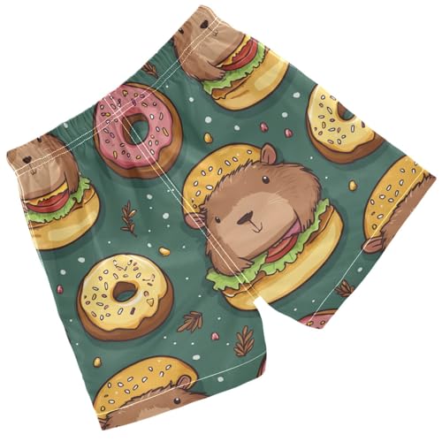 Pigsaly Boys Swim Trunks Capybara Hamburger Donuts Boys Board Shorts Swimsuit Swimwear Summer Bathing Suit 4T Multicolor2
