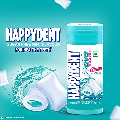 Image of Happydent Wave, Xylitol Sugarfree Mint Flavour, Bubble Gum Bottle Pack, 231.2 g- Pack of 8