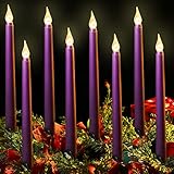 Enhon 8 Pieces Halloween Flameless Taper Candles 10 Inch LED Battery Operated Flickering Candles for Halloween Wedding Christmas Dinner Church Spell Holiday Advent Rituals(Purple)