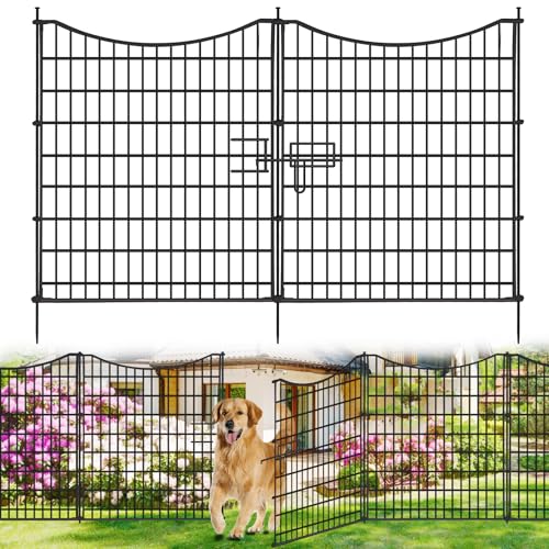 18 Panels No Dig Decorative Fence with Gate, 33 in(H) X 40.5 ft(L) Tall Garden Fence Animal Barrier,...