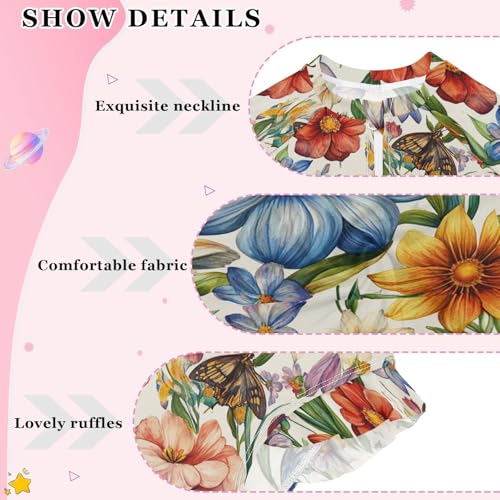 Fall Flowers Lily Flower Butterflies Bees White Girl Long Sleeve Swimsuit Swimsuits for Teens Girls Bathing Suit for Kids4