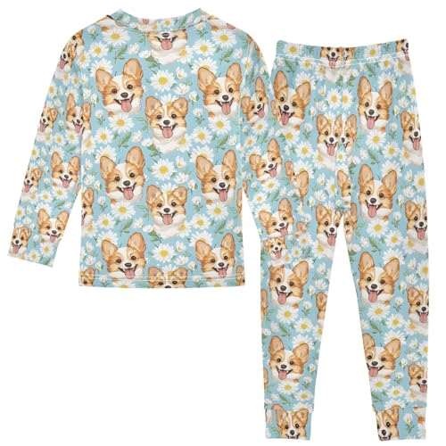 ALAZA Cute Blue Daisy Dog Pajamas Long Sleeve Sleepwear 2-Piece Pajama Set2