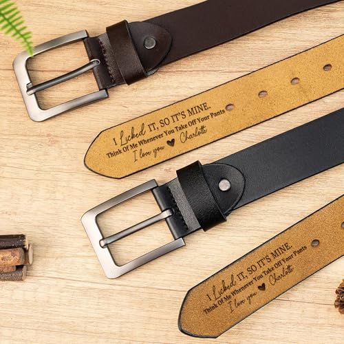 I Licked It So Its Mine Belt For Men - Think Of Me Whenever You Take Off Your Pants, Funny Belt For Husband, Personalized Leather Belts For Men2
