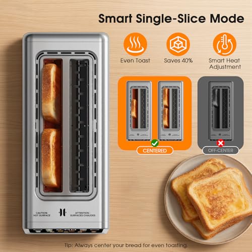 Image of Long Slot Toaster 4 Slice with Touchscreen, 2-Slot Extra Wide 1.5 Inch