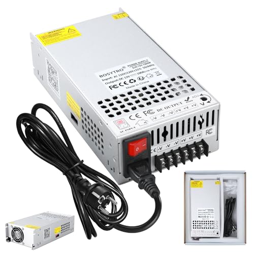 BOSYTRO Mejorada Fuente de Alimentación Conmutada 12V 100A 1200W SMPS Transformador 220v a 12v, con Cable de Alimentación e Interruptor de Seguridad, para Impresora 3D, Tira LED, Bomba de Motor, CCTV