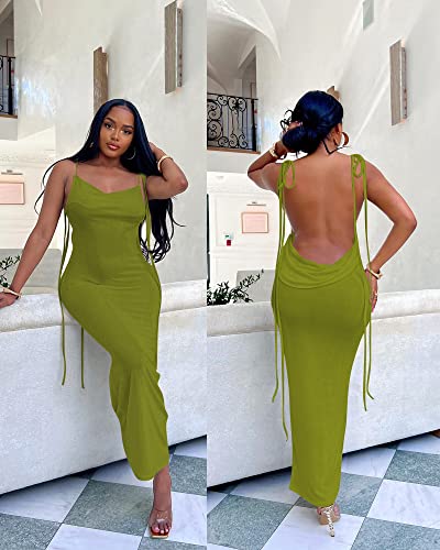 Image of Doweha Women Backless Cowl Neck Cocktail Going Out Dress Halter Slip Long Semi Formal Party 2026 Spring Summer Maxi Dress