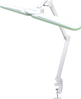 Neatfi Elite HD XL LED Desk Lamp, 3 Light Modes, 90PCS SMD LED, Non-Polar Dimming, Bright Eye-Caring Lighting for Home Office, Drafting, Beauty Shop, Workbench (CCT with Clamp, Green Ring, 17 Inches)