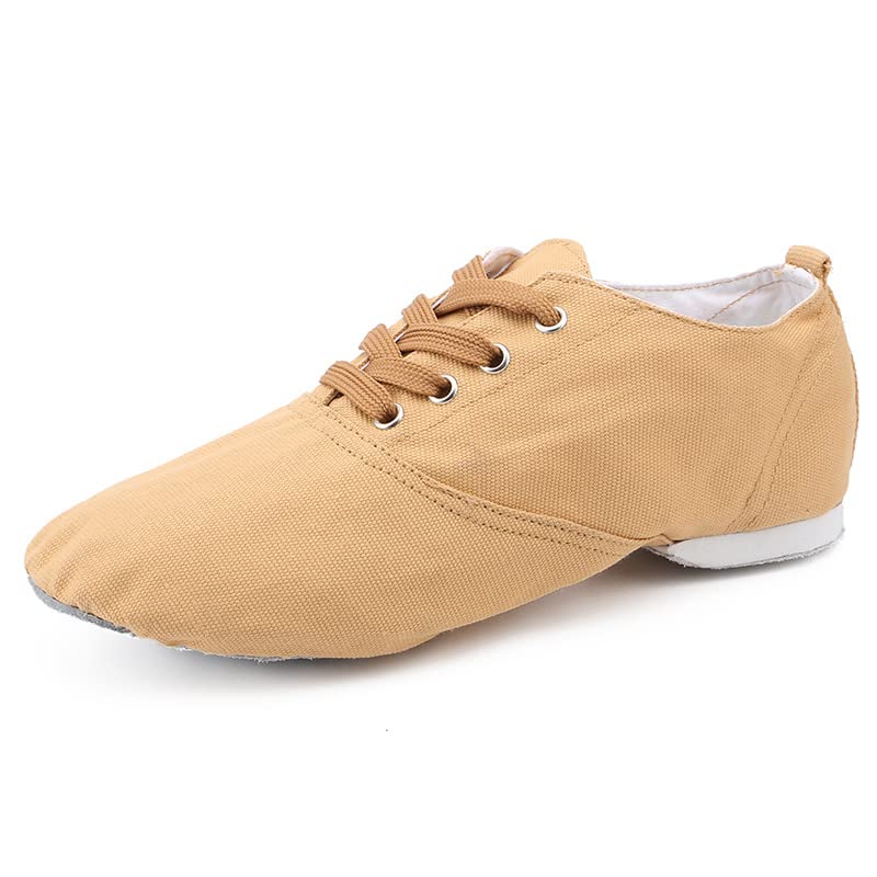 MSMAX Jazz Shoes for Women Girls Split Sole Canvas Ballet Dance Teaching Flats Tan 8.5 M US Women