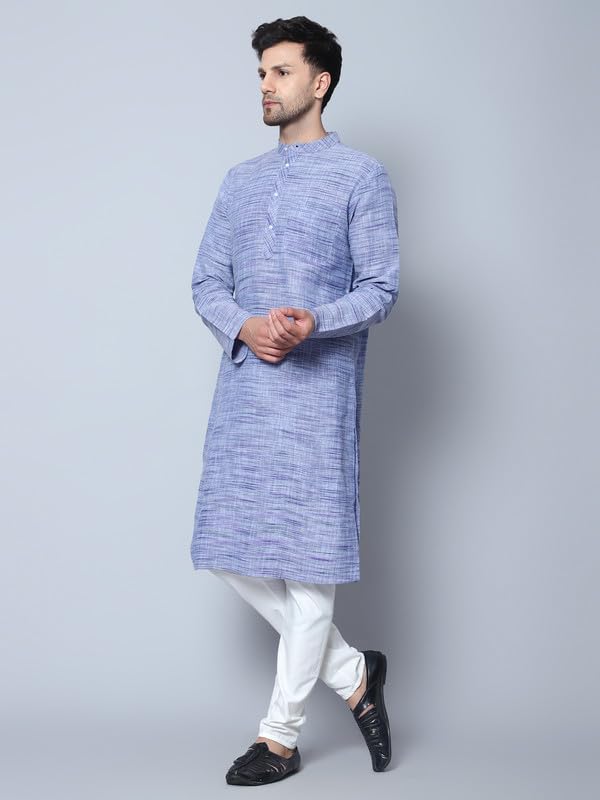 Image of LATEST CHIKAN Men's Cotton Regular Textured Long Kurta Full Sleeves - Casual Ethnic Wear