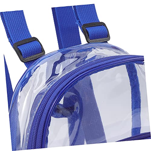 FAVOMOTO Clear Backpack for Adults Heavy Duty Transparent Sports Travel Bag with Blue PVC Mini Shoulder Straps for Daily Use2