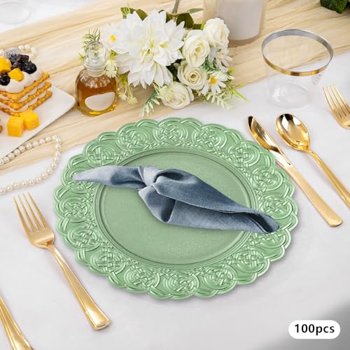 Set de 100 Platos Cargadores Redondos 13 Pulgadas Verde Floral miniatura 5