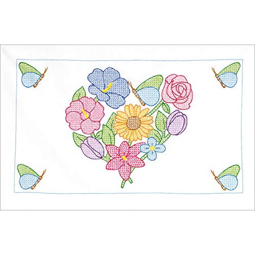 Jack Dempsey Needle Art JDN1685.589 Jack Dempsey Flowers & Hearts Pillowcase Sham Flowers&Hearts thumb #2