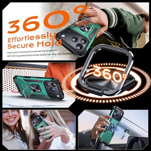 Image of Anqrp Heavy Duty Case for iPhone 17 Pro Case with Enhanced Ring Holder Grip Stand, Military Grade Shockproof Rugged Drop Protective Silicone Hard Slim iPhone 17 Pro Phone Case Cover,Forest Green