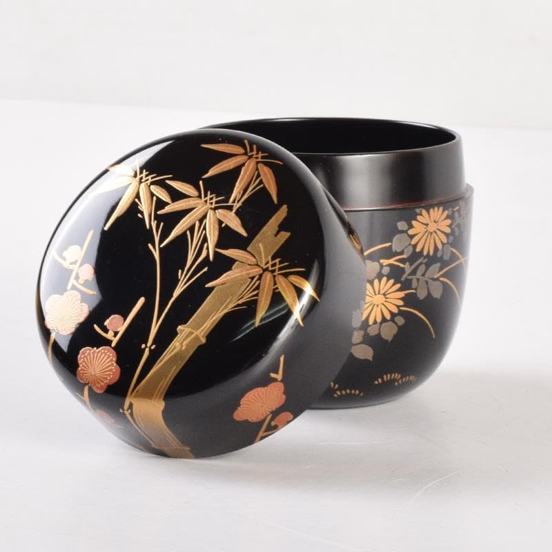 茶道具　加賀蒔絵　中村恭蔵作　四君子蒔絵　中棗　紫野　山口萬拙極め箱　V7913 中村宗尹 加賀蒔絵 寿輪 棗 平棗 菊 桐 千筋 共箱 薄茶器 茶道具