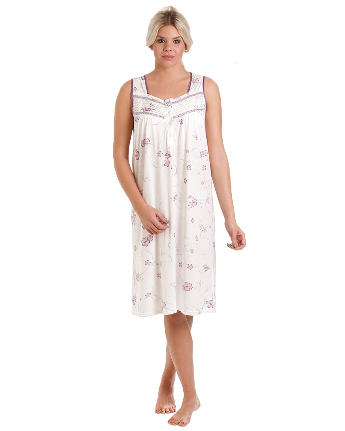 Slumber Hut Ladies 2 Pack Floral Jersey Poly Cotton Sleeveless Nightie - Purple - 30-32