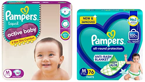 Image of Pampers Diaper Pants, Medium, 76 Count & Pampers Active Baby Diapers, Medium, 90 Count