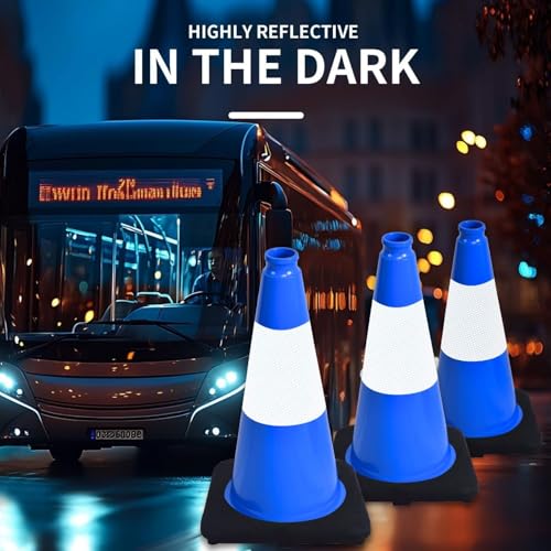 Image of BESEA 6 Pack 18 Inch Blue Traffic Cones with Wide Stable Base