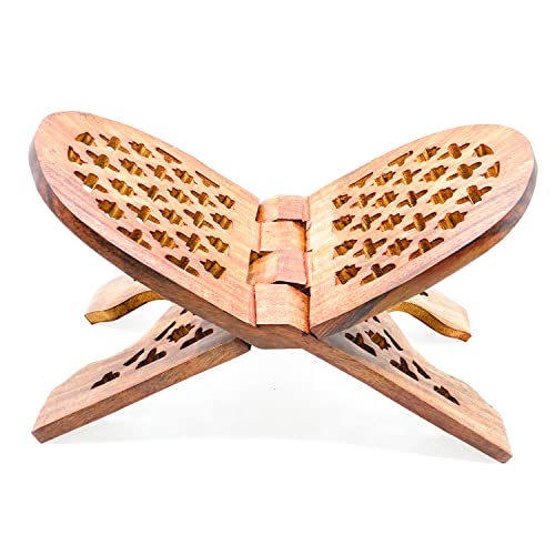Image of Naayaab Craft Rihal | Sheesham Wooden Book Holder | Display Stand Folding Religious Prayer Rehal - Size (13 Inch)