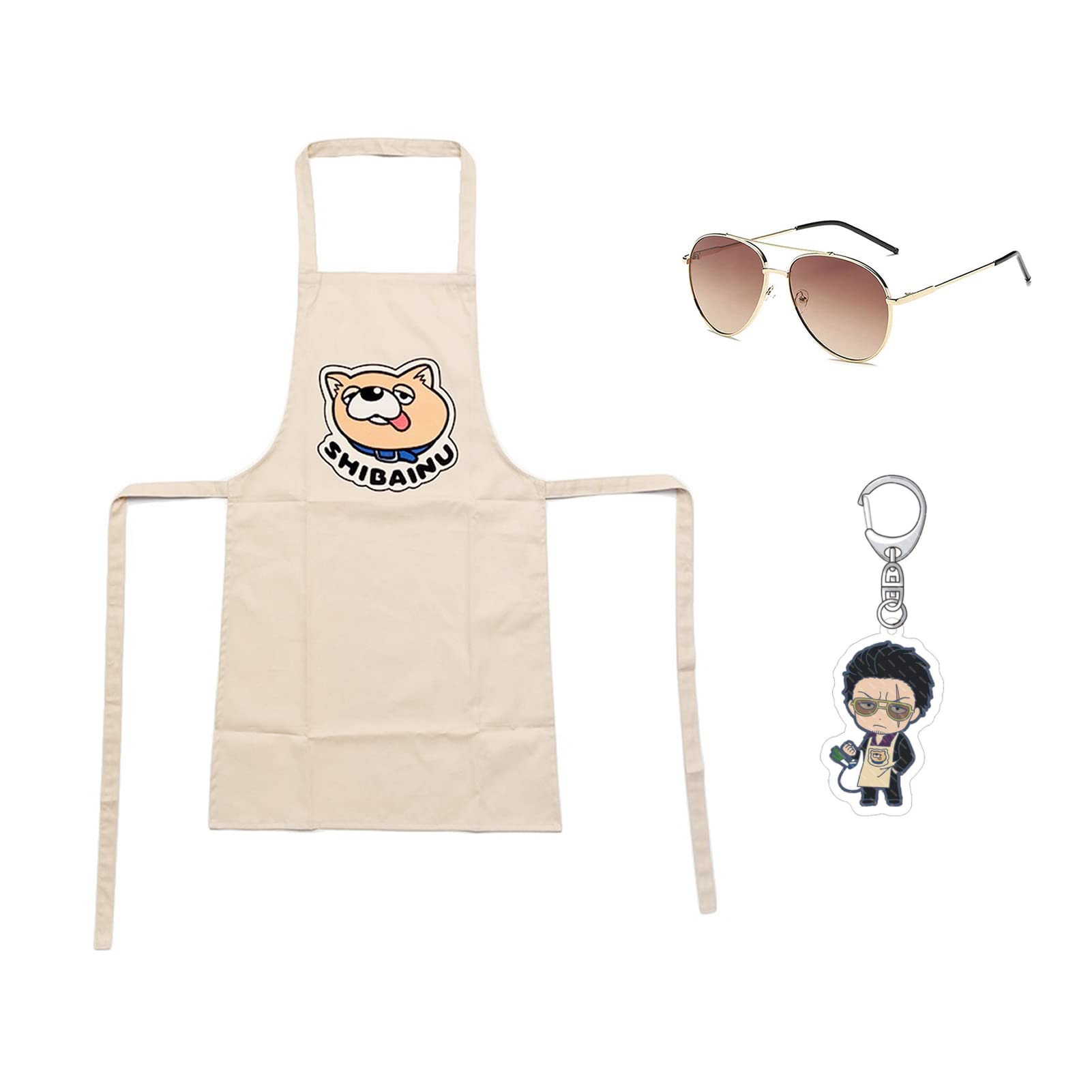 XTMNF Tatsu Apron,With Tatsu Glasses Cosplay Custome Accessories With Tatsu Keychain, White, M