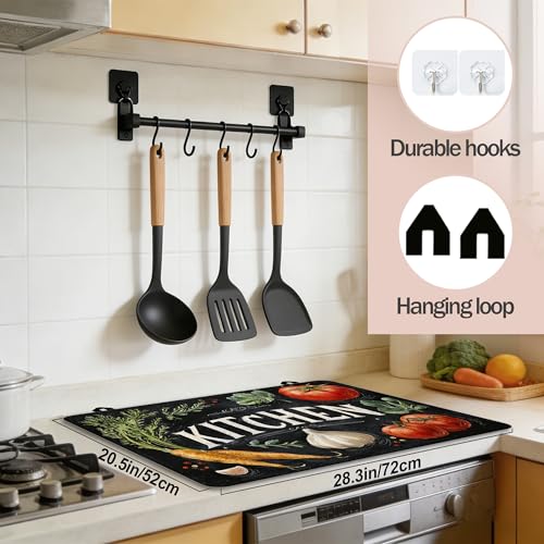 Image of Kitchen Vegetables Stove Cover for Electric and Glass Stove Tops 3-in-1 Stove Mat, Heat Resistant Counter Protector Mat, Non-Slip Surface & Drying Rack, 28.5 inchLx20.5 inchW