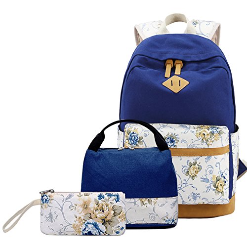 Rucksack set Mädchen Teenager Schulrucksack Canvas Laptop Backpack+Lunch Tasche+Mäppchen