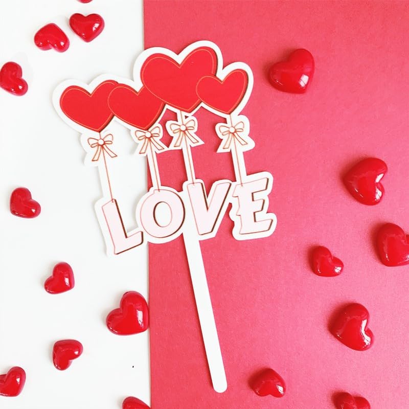 LOVE with Red Heart Cake Toppers, White LOVE with Red Heart Cake Toppers, Valentine Day Cake Decorations for Birthday Bachelorette Bridal Shower Wedding