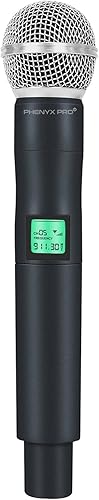 Phenyx Pro Micrófono inalámbrico profesional, micrófono dinámico UHF de 911.3 MHz, micrófono inalámbrico de metal, transmisor de micrófono de mano