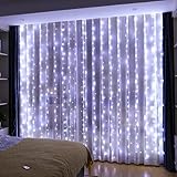 HXWEIYE Upgrade White Curtain Fairy Lights 300LED with Rotating Clips & 12 Hooks, 9.8x9.8Ft Led String Light, Timer & 8 Modes USB Plug-in DIY Decorative Light for Bedroom Indoor Outdoor Wedding Decor