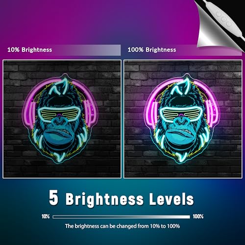 Image of Headphones Gorilla Neon Sign Dimmable Kong Led Neon Light for Wall Decor,Game Room,Man Cave,Home Party Bar Decor,USB Powered Led Sign