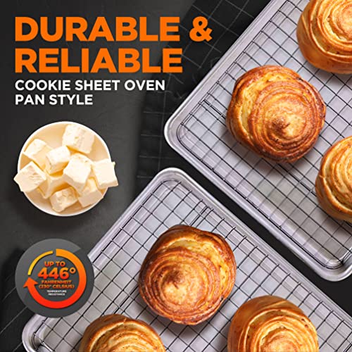 Nutrichef Non Stick Baking Sheets, Cookie Pan Aluminum Bakeware With Cooling Rack, Professional Quality Kitchen Cooking Non-Stick Bake Trays With Silver Coating Inside And Outside, 1 Pair Of Pans #TOP4