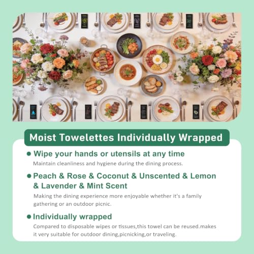 Image of twoworld 140 Moist Cotton Towel Bulk Moist Towelettes Individually Wrapped | White Towel Services,Refreshment Pre Moistened Towels Lavender Lemon Mint Unscented Peach Rose Coconut for Sport 8.7 inch x 8.7 inch