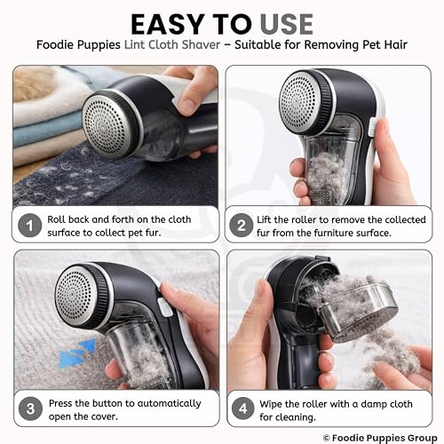 Image of Foodie Puppies Pet Lint Remover for Clothes (Cloth Shaver) Battery Operated Lint Remover with 6-Leaf Stainless Steel Blades, Fabric Fuzz & Pill Remover for Wool, Cotton, Sofa, Furniture & Blankets