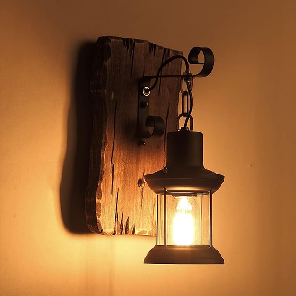 BLOOHK Industrial Retro Wall Sconce, Metal & Wood Vintage Wall Lamp, Black E27 Indoor Lighting Loft Style Home Decor Light Fixture for Living Room Corridor