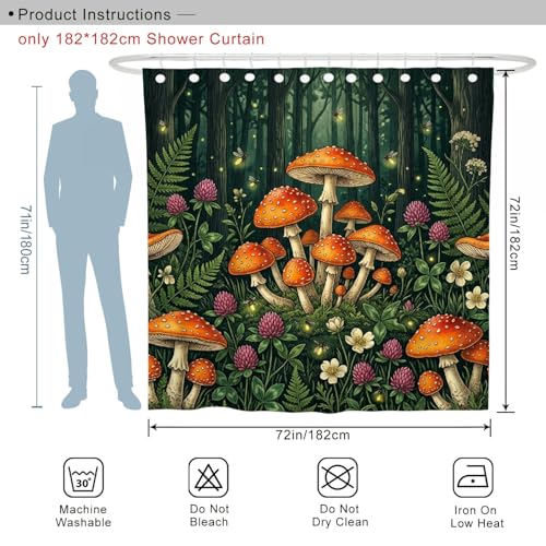 Rideau de douche champignon en toile polyester imperméable haut de gamme 183x183 cm