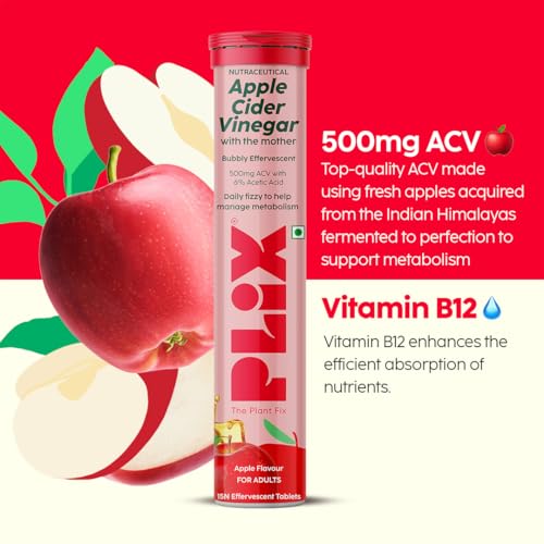 PLIX - THE PLANT FIX Apple Cider Vinegar 15 Effervescent Tablet, ACV with mother for weight loss and easy digestion, vitamin B6 & B12, Pack of 4 (Apple), 100% vegan, Easy to carry & consume (Image - 6)