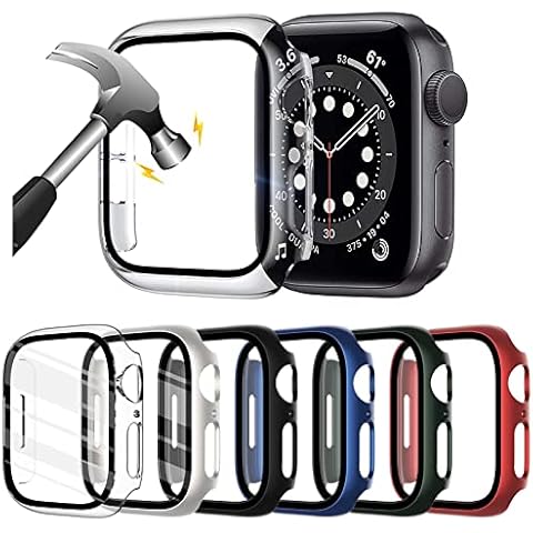 Wingle 6-pack Compatible for Apple watch Screen Protector 45mm Series 8 7, Hard PC Bumper Sports Protective Case for iWatch 45mm Series 8 7 Man Women, Green/Blue/Red/Black/Starlight/Transparent Cover