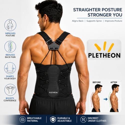 Image of PLETHEON Posture Corrector Belt for Men & Women | Fits 28-46 Inch | Adjustable Thread Support for Customized Fit and Better Posture