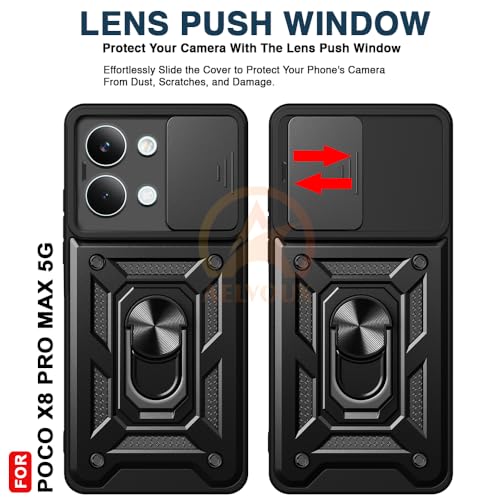 Image of Armor Bumper Back Cover Case for Poco X8 Pro MAX 5G | Rotating Camera Cover, Ring Holder & Kickstand | Heavy Duty & 360 Degree Protection Poco X8 Pro MAX 5G Back Cover (Black)