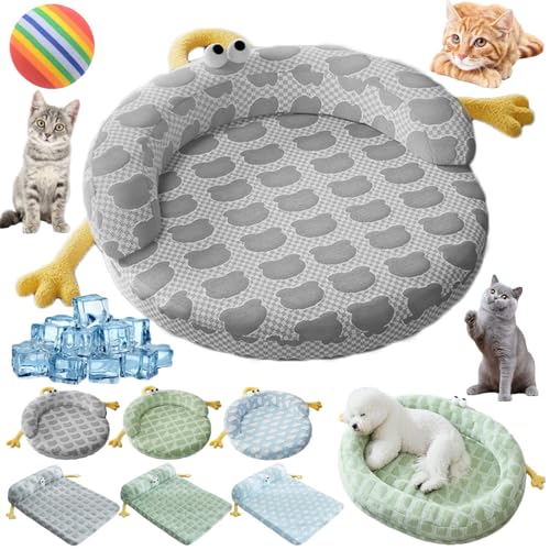 猫用ベッド ひんやり 犬用ベッド 冷感 猫 夏用ベッド クール ペットクッション 夏 洗える ペットベッド 涼しい 枕付き ペットソファー 通気性 快適性 滑り止め ひんやりマット 取り外し可能 熱中症対策 暑さ対策 通年 ペット用品 (円形-グレー,XL