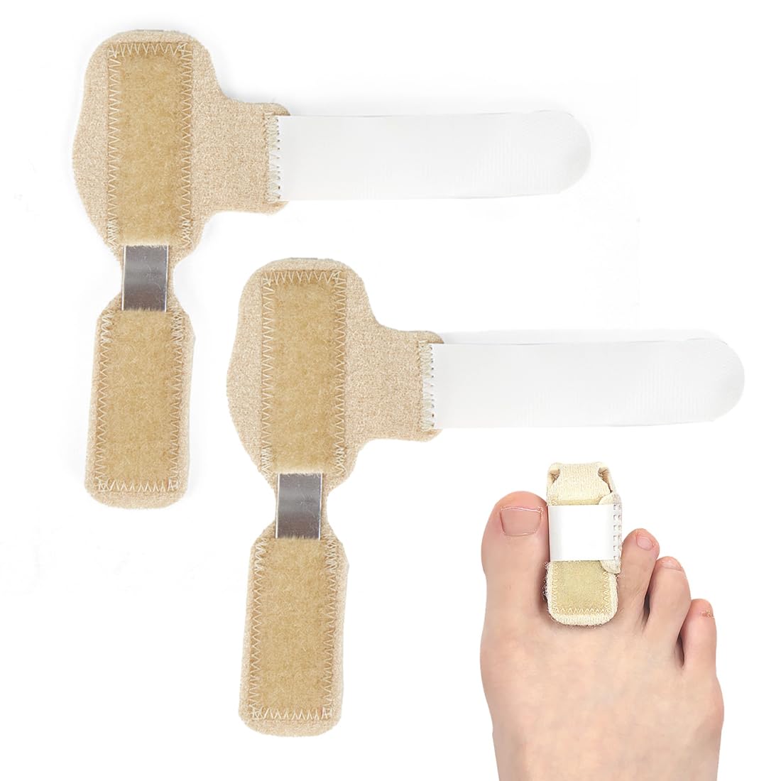 2Pcs Férula para Dedo en Martillo, Corrector Dedos del Pie, Soporte de Puntera Ajustable en Forma de U, Enderezador de Dedos de Los Pies, Para Fracturas de Dedos de Los Pies, Esguince, Martillo(Beige)