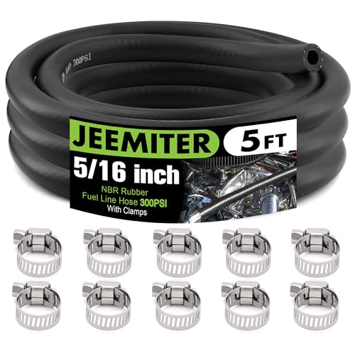 Image of Jeemiter 5 /16 inch ID Fuel Line Hose 5FT - SAE 30R7 Replacement Kit with 10 Clamps - Short Length for Lawn Mower, Generator, UTV, Automotive Fuel & Oil Lines