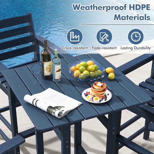 Image of Giantex 42 inch Height Outdoor Tall Bar Table, HDPE Square Pub Tables with Wood Grains, High Top, Cocktail Bistro Table for Adirondack Chairs, Patio, Garden, Poolside, Yard, Balcony, Navy