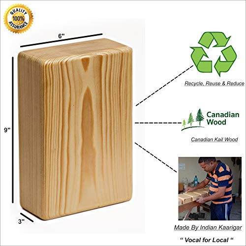 Image of Solid Wood Yoga blocks - Natural Eco-Friendly High-Density Support Wooden Brick - Sustainable Timber for Pilates, Stretching, and Advanced Balance Yoga Poses (2 PC BLOCKS + 1 PC YOGA BELT)