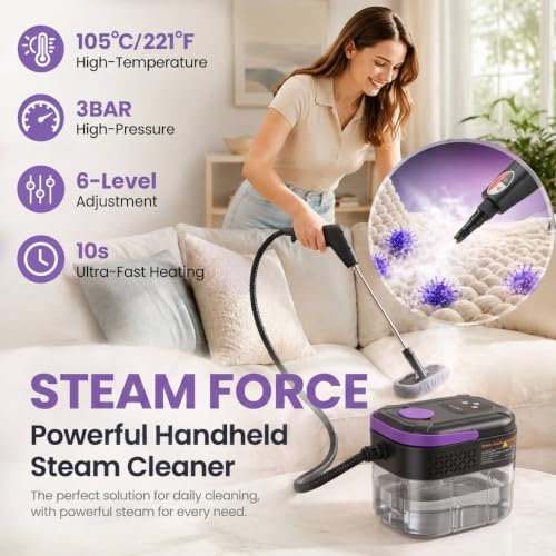 Steam Cleaner for Home, Handheld Steam Cleaner with 10s Fast Heat-Up, 6-Level Adjustable Steam, Portable Steamer for Cleaning, Tile, Grout, Floor, Kitchen, Bathroom, Grease, Car Detailing - image 3