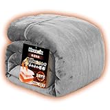 Keusnix 毛布 シングル 冬 ブランケット フランネル 厚手 冬用 四層構造 あったか 2枚合わせ 極暖 掛け毛布 シンサレート中綿入り 吸湿発熱 蓄熱 保温 抗菌防臭防ダニ 襟付き ふわふわ 軽量 洗える もうふ 高密度 ぶらんけっと オールシーズン 断熱素材 暖かい 毛抜けない 140×200cm グレー