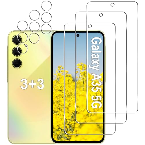 Gliansen [3+3 Pack] Designed for Samsung Galaxy A35 5G Screen Protector Tempered Glass + Camera Lens Protector 9H Hardness Anti Scratch Bubble Free Easy Installation HD Clear (6.6 Inch)