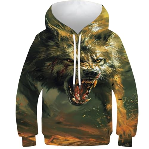 Hoodie Loup Enfants pour le Collège et les Activités Extérieures 12-14Y