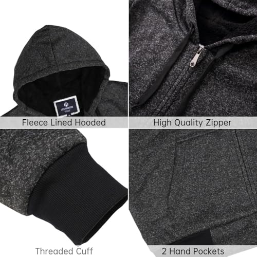 Image of LeeHanTon Sherpa Lined Hoodies for Men Heavyweight Full Zip Up Sweatshirt Thick Fleece Winter Warm Work Jackets Plus Size