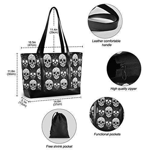 ALAZA Gothic Skull Laptop Tote Bag,Fits 15.6 Inch Laptop,Womens Lightweight Canvas Leather Tote Bag Shoulder Bag4